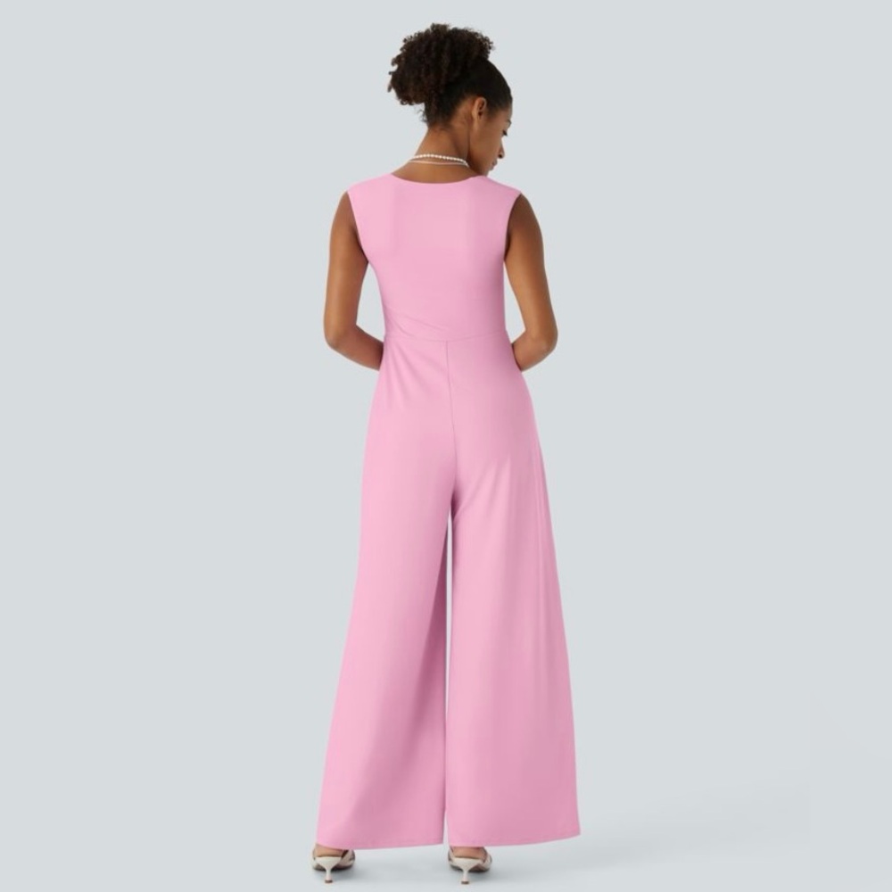 Halara Pink Square Neck Wide Leg Elegant Jumpsuit Women’s M NWT - Picture 3 of 8